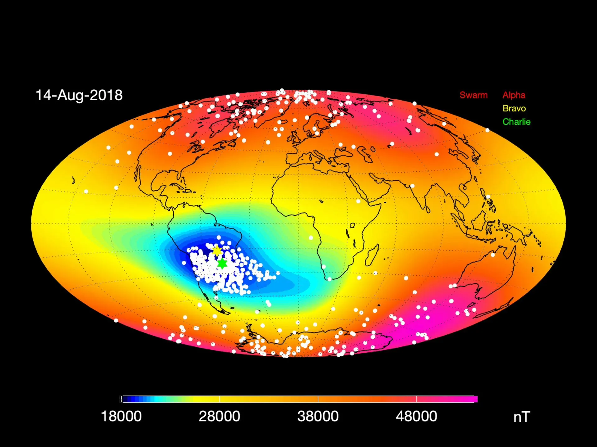 anomalia del sud atlantico,campo magnetico terra,campo magnetico terrestre,campo magnetico terrestre indebolito,nasa